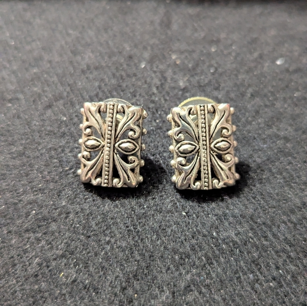 Silver Tone Rectangular Geometric Stud Statement Earrings